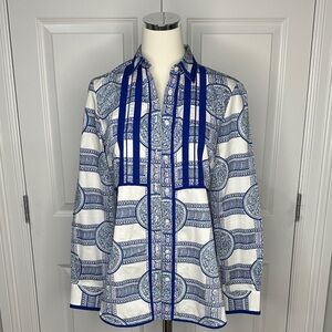 Brooks Brothers Blue White Cotton Medalion Print Button Down Shirt Size 4